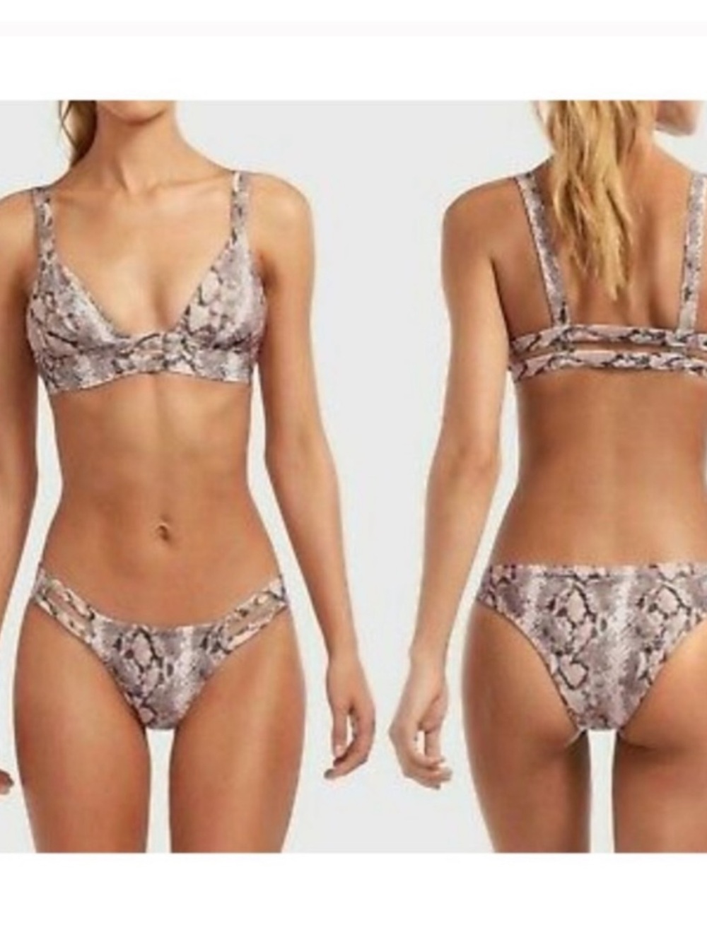Vitamin A Snakeskin Bikini Set - Taupe & Black Accents Size M